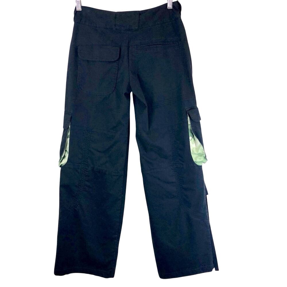 Y2k Vintage Nike Dri Fit Black Cargo Pants Green Camo Trim Roll Cuffs Pockets